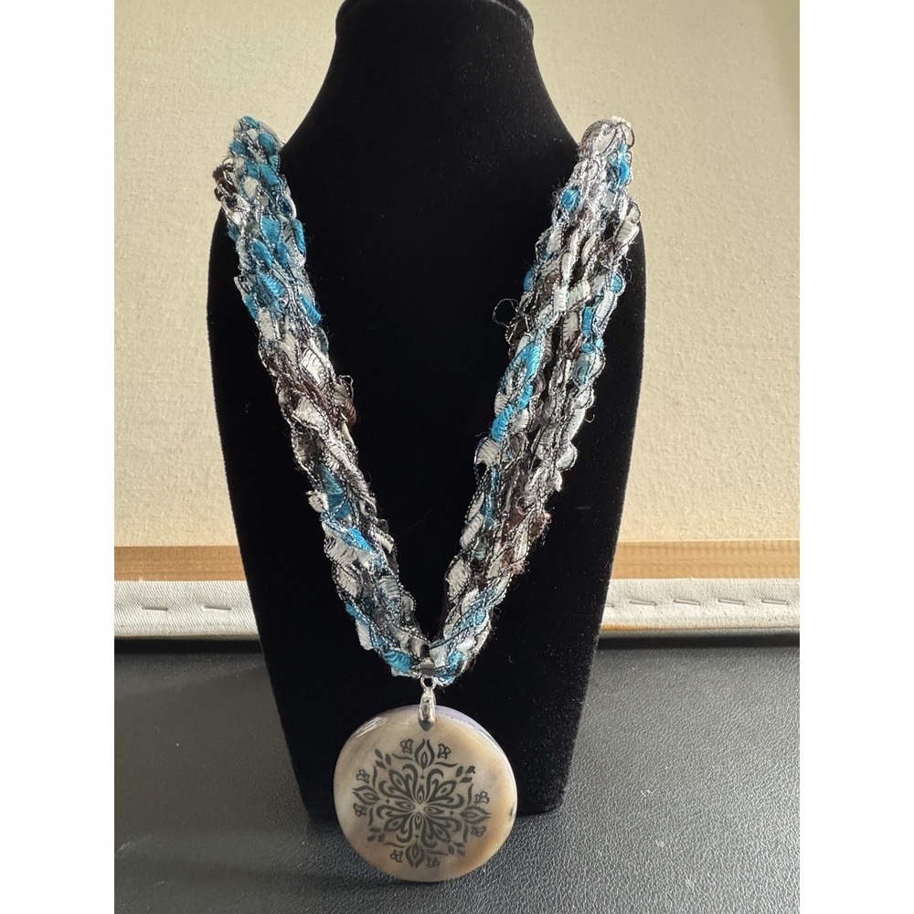 Soft Cloth Blue Necklace With Ornate Pendant